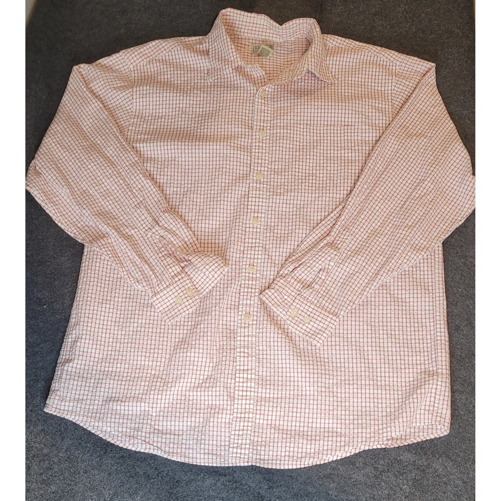 L.L. Bean Men's L-Reg Red White Micro-Check Plaid Button Up Shirt 100% Cotton
